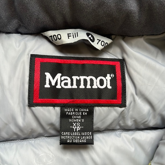 Marmot 700 Fill Down puffer cropped length pale green hood size XS - Picture 5 of 12
